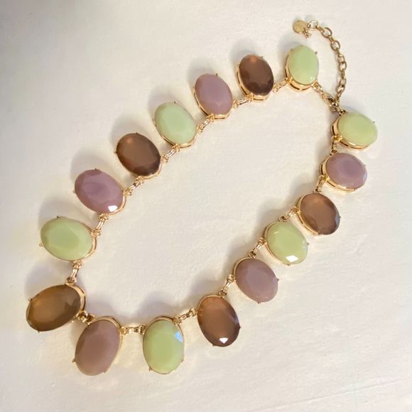 Talbots Necklace Large Oval Egg Pastel Facetted Stones Gold Tone Bezel Settings - Picture 2 of 8